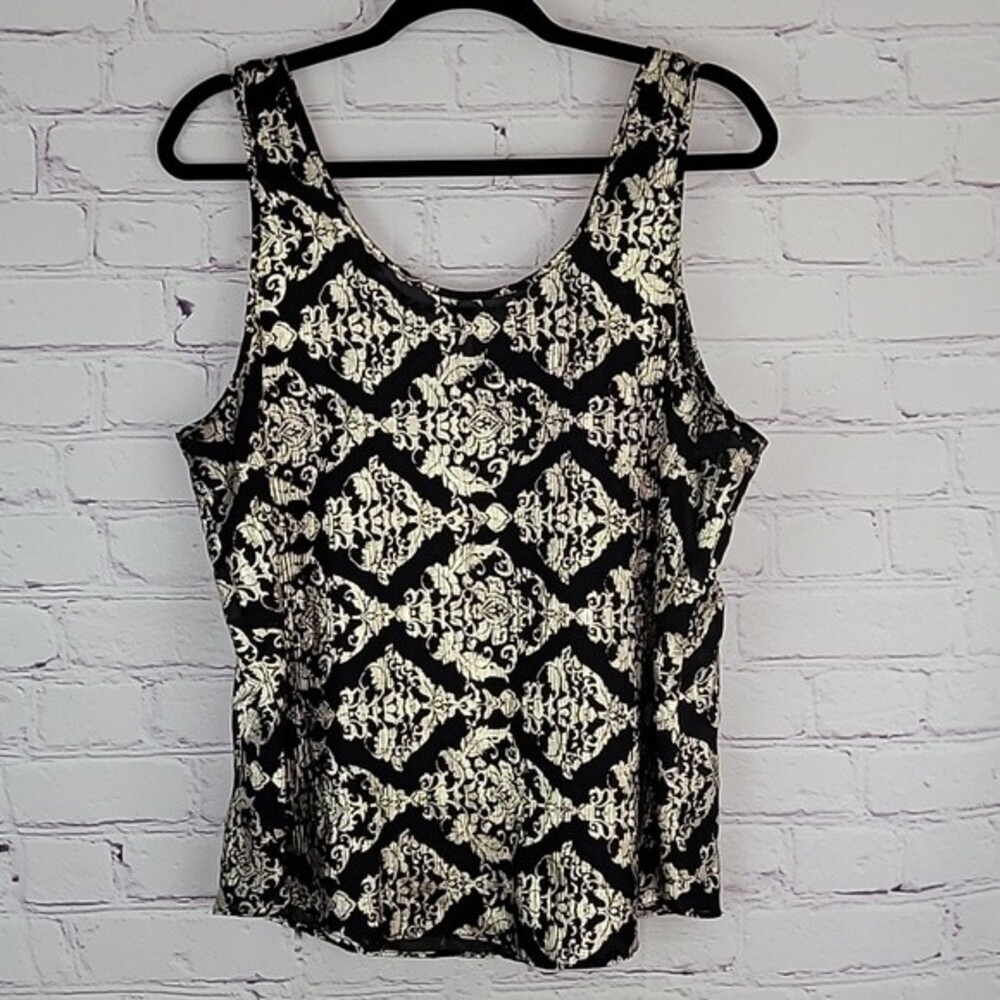Charming Charlie black and gold sleeveless top. Size Large.